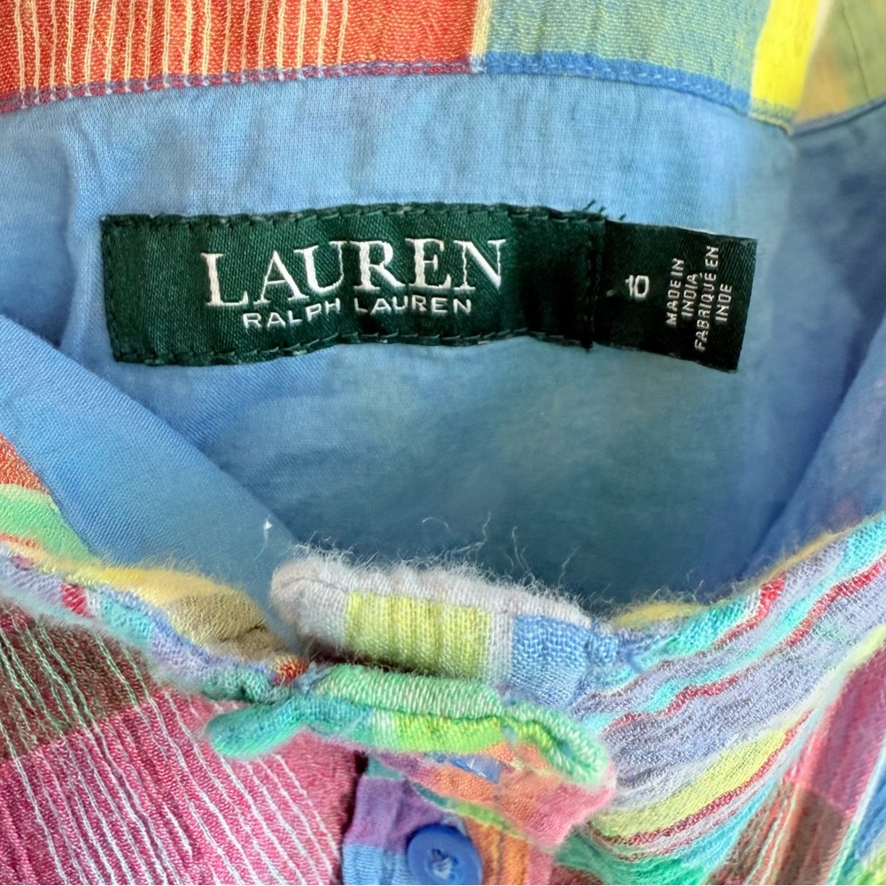 Lauren Ralph Lauren Plaid Off Shoulder Dress Multicolor Madras Plaid Dress 10 - Picture 4 of 16